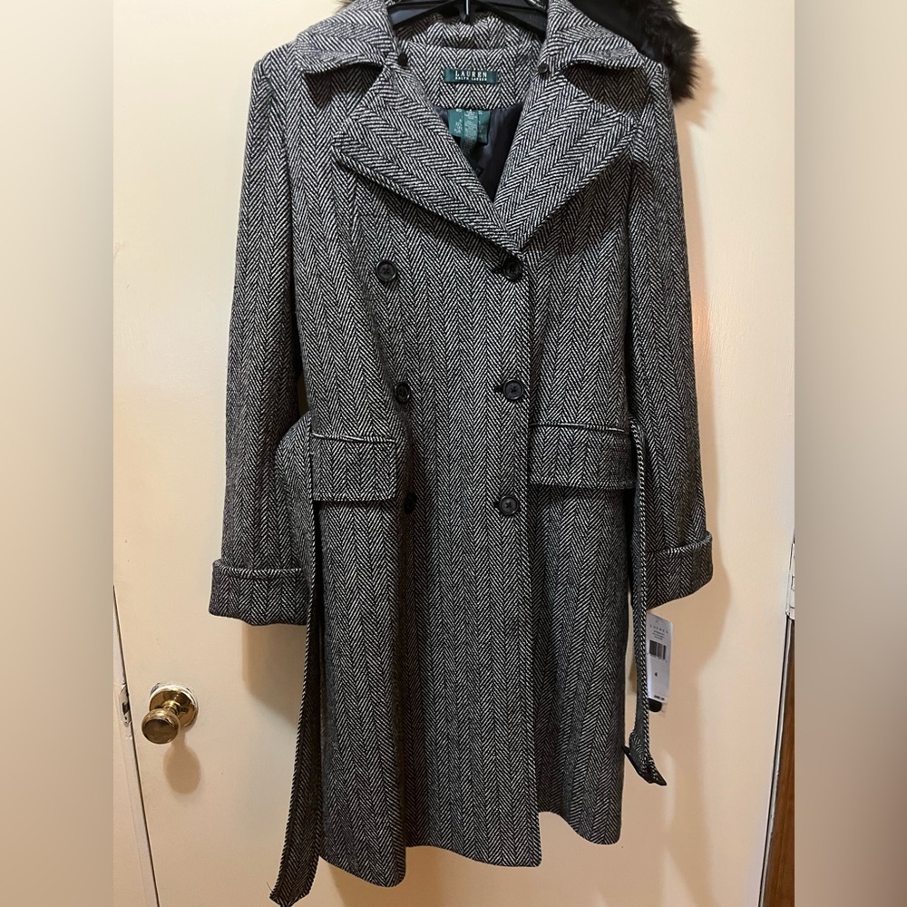 NWT Lauren Ralph Lauren Double breasted wool Overcoat with detachable collar